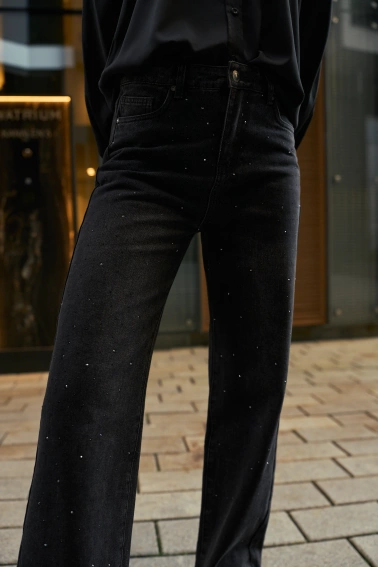 Jeansy z cyrkoniami grafitowe