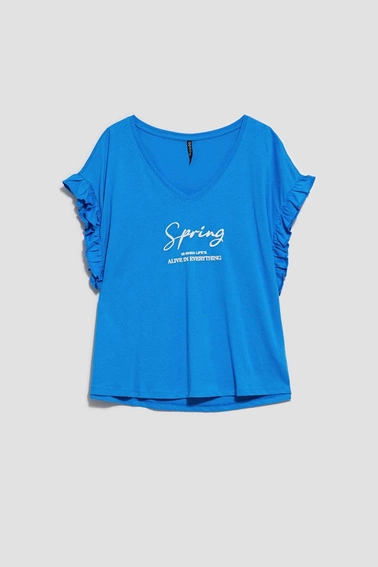 Bluzka z napisem i falbaną na rękawie