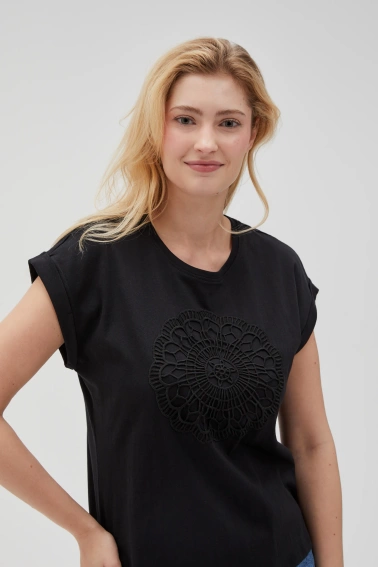 Bawełniana bluzka z aplikacją czarna