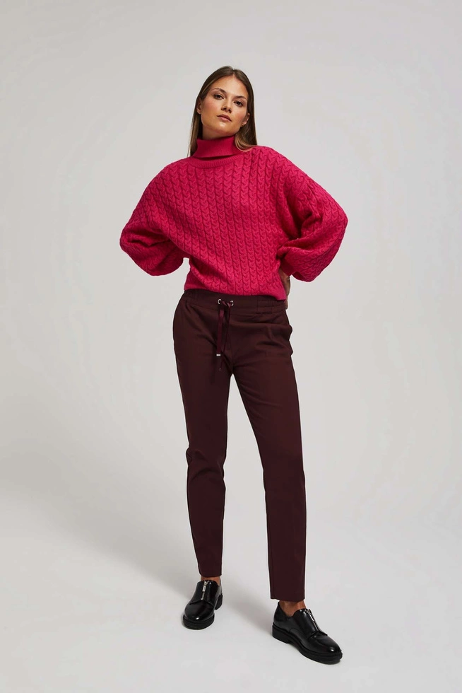 Gładkie spodnie z wiązaniem kasztanowe