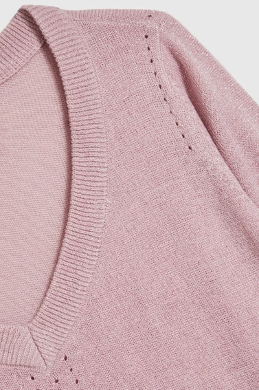 Sweter z dekoltem w serek różowy