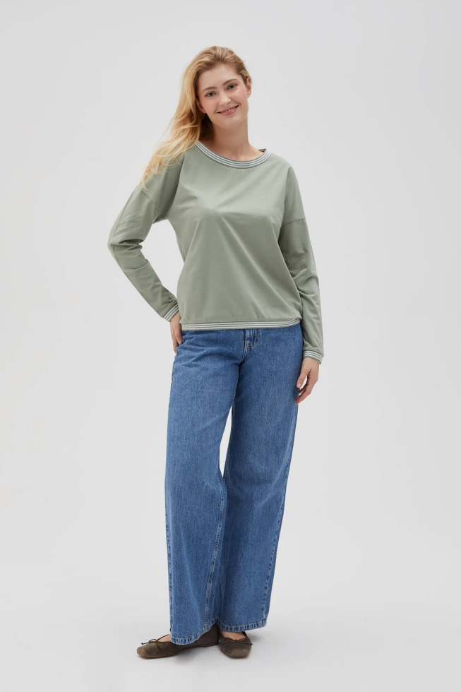 Bawełniana bluzka z długimi rękawami oliwkowa