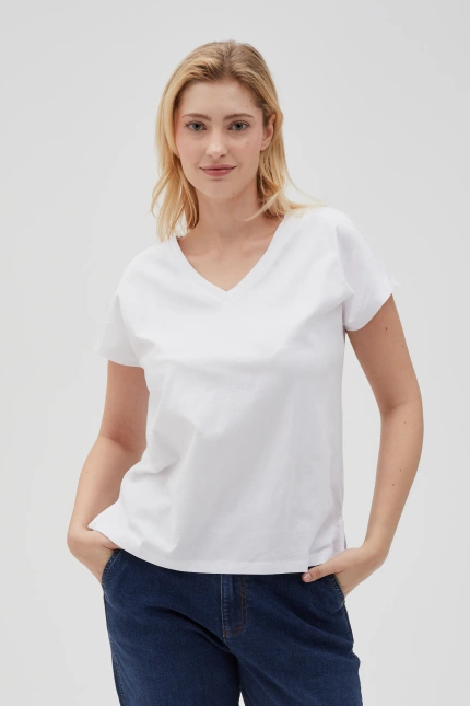 Bawełniny t-shirt z dekoltem w serek biały