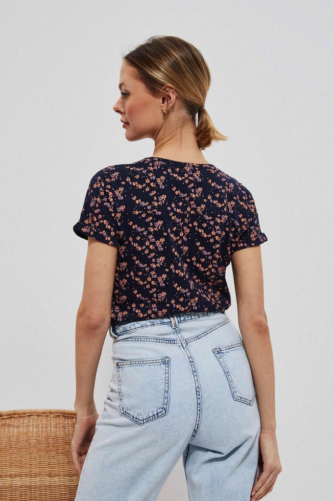 Bluzka z drobnym kwiatowym printem granatowa