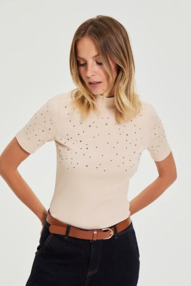 Bluzka z dżetami beżowa