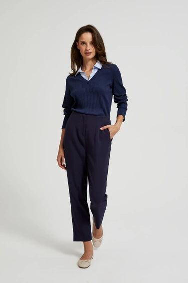 Prążkowana bluzka z kołnierzykiem granatowa