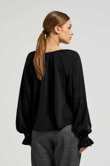 Koszula z bufiastymi rękawami i wiązanym dekoltem czarna