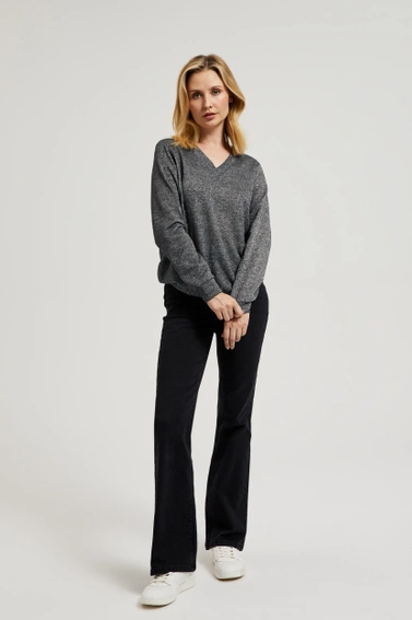 Bluza z dekoltem w serek i metalizowaną nitką szara