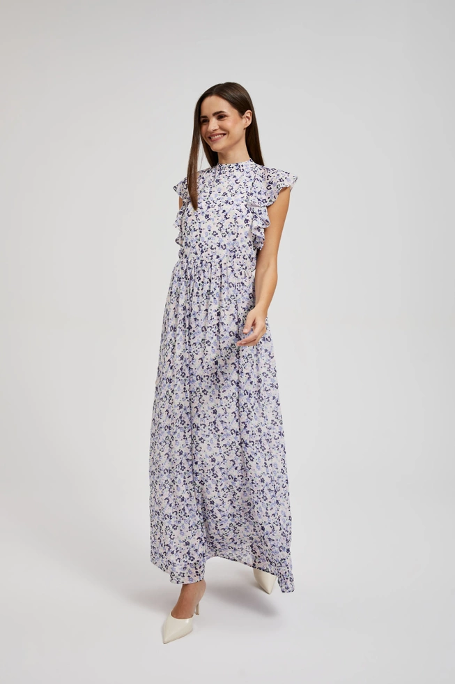 Sukienka maxi w kwiaty błękitna