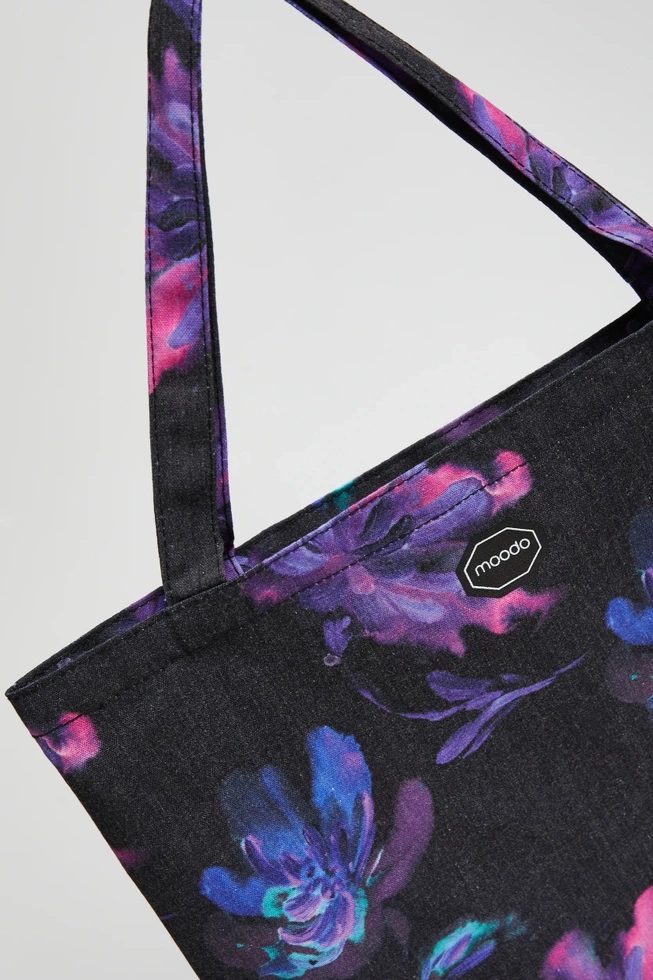 Bawełniana torba w kwiaty czarna