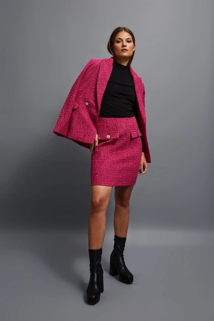 Komplet w stylu tweedowym różowy