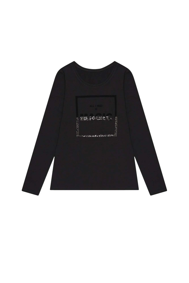 Bluzka z cekinowym napisem czarna