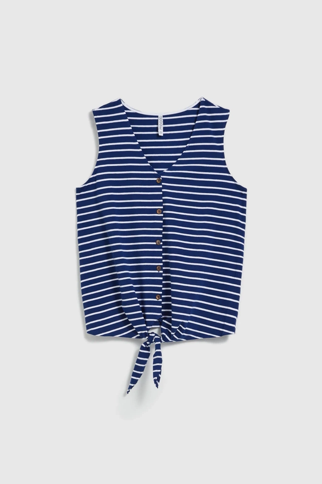 Top w paski z wiązaniem niebieski