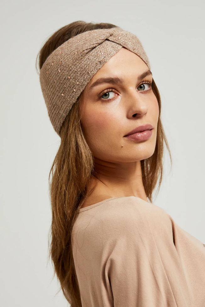 Opaska ozdobiona cekinami beżowa