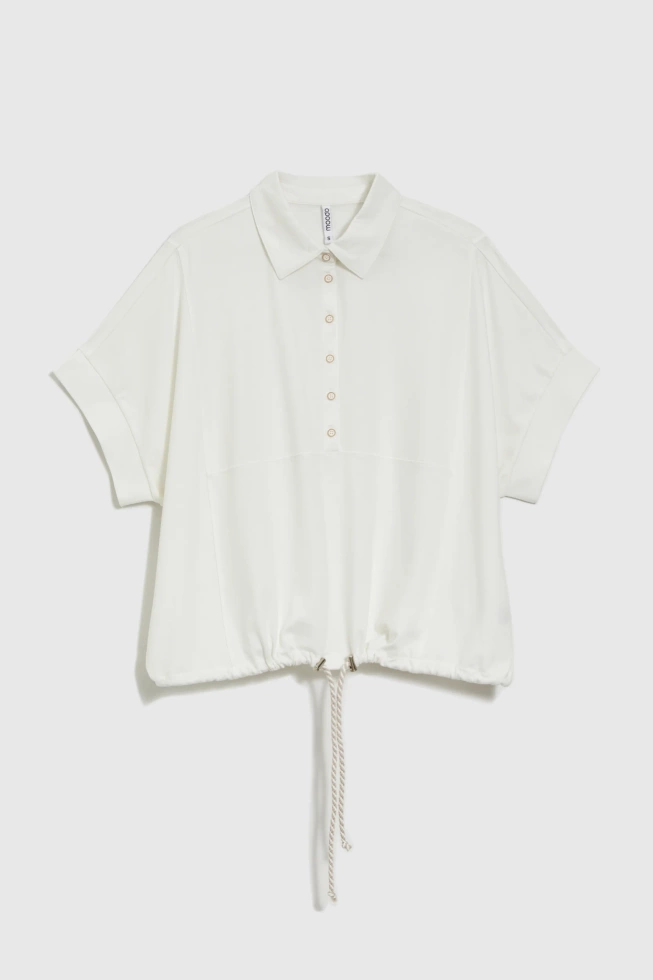 Bluza z kołnierzykiem i krótkimi rękawami beżowa