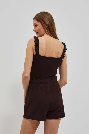 Top z ozdobnymi ramiączkami ciemnbrązowy