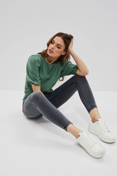 Jeansy high waist z przetarciami na udach grafitowe