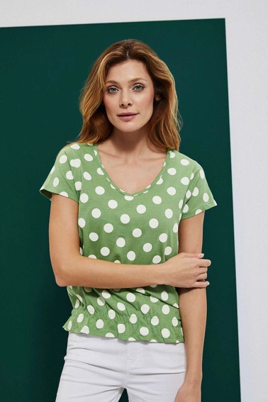 Bluzka w groszki z dekoltem w serek malachitowa