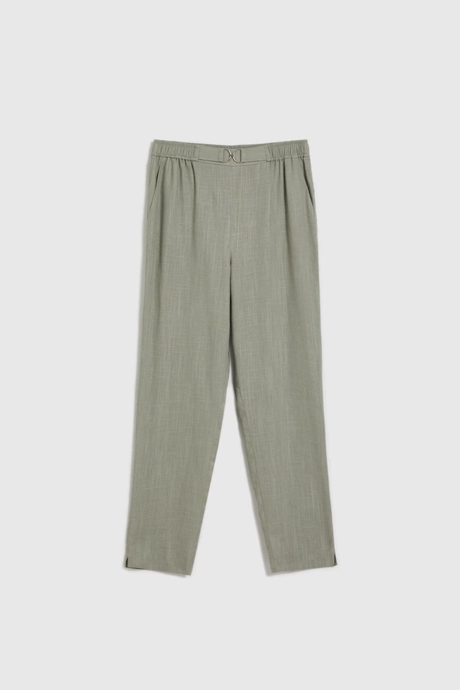 Wiskozowo-lniane spodnie oliwkowe