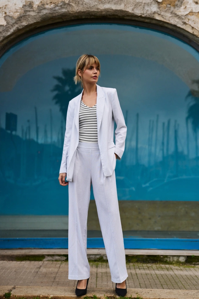 Wiskozowo-lniane spodnie białe