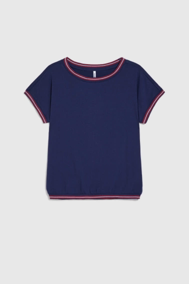 Bluzka z ozdobną lamówką granatowa