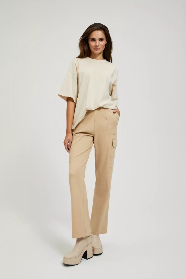 Bluzka oversize z okrągłym dekoltem beżowa