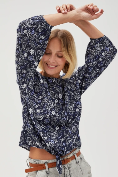 Wiskozowa koszula z wzorem paisley granatowa