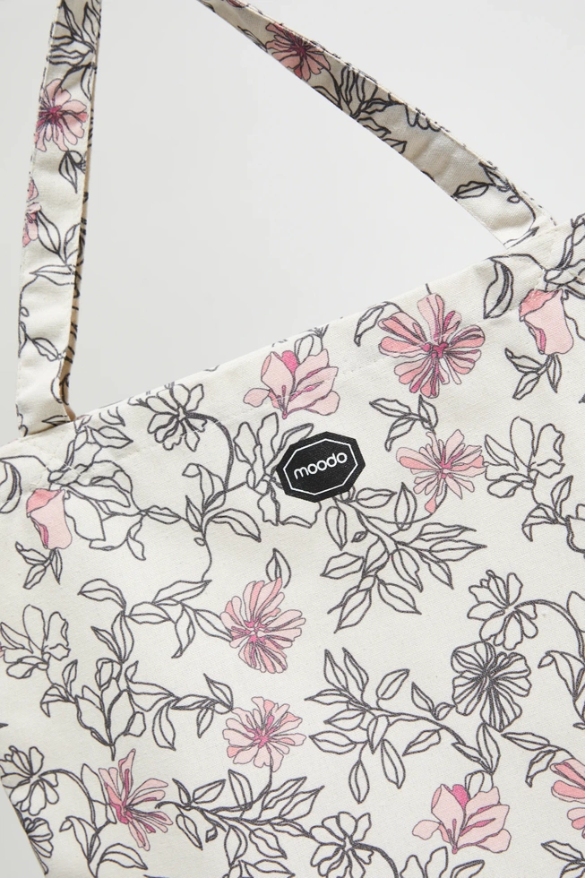 Bawełniana torba w kwiaty biała