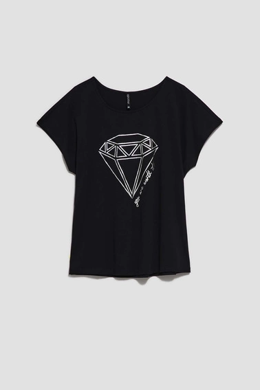 Bawełniana bluzka z nadrukiem w kształcie diamentu czarna