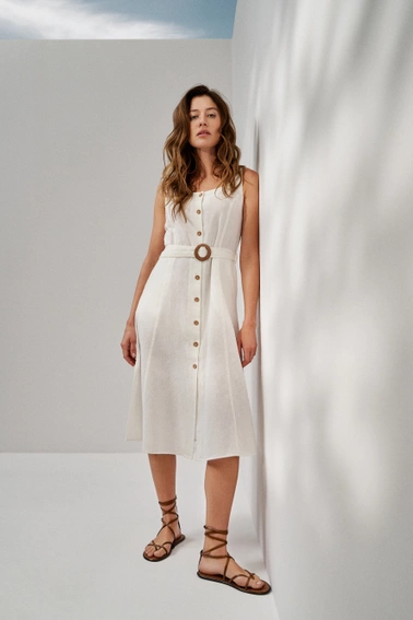 Wiskozowa sukienka z paskiemi biała