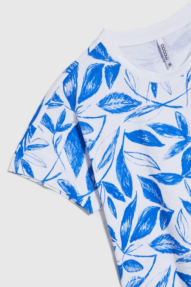 Bluzka z nadrukiem liści niebieska