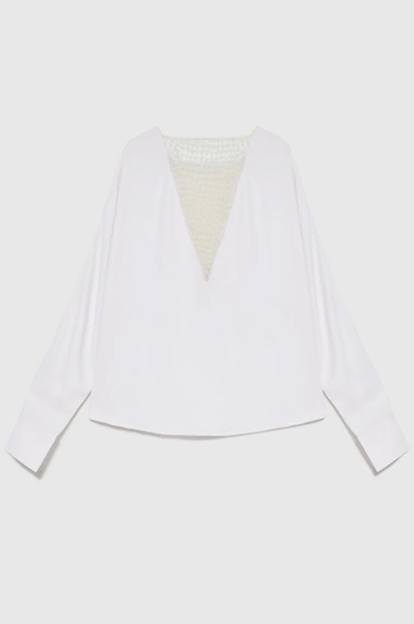 Koszula z ręcznie doszytymi koralikami na dekolcie biała