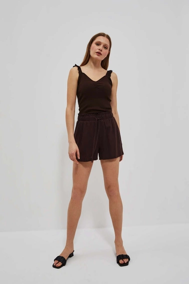 Top z ozdobnymi ramiączkami ciemnbrązowy