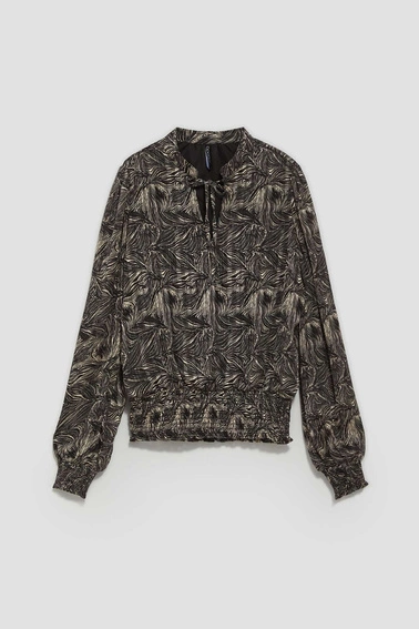 Koszula z printem i bufiastymi rękawami czarna