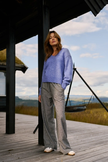 Bawełniane spodnie z szerokimi nogawkami szare