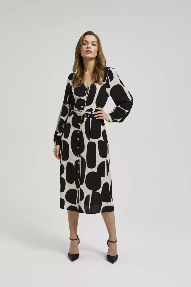 Sukienka z długimi rękawami i paskiem czarna