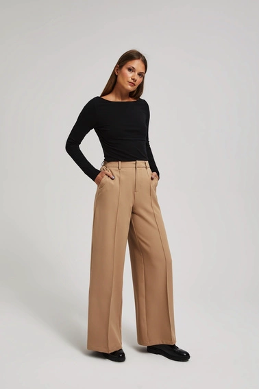 Spodnie w kant z szerokimi nogawkami ciemnobeżowe