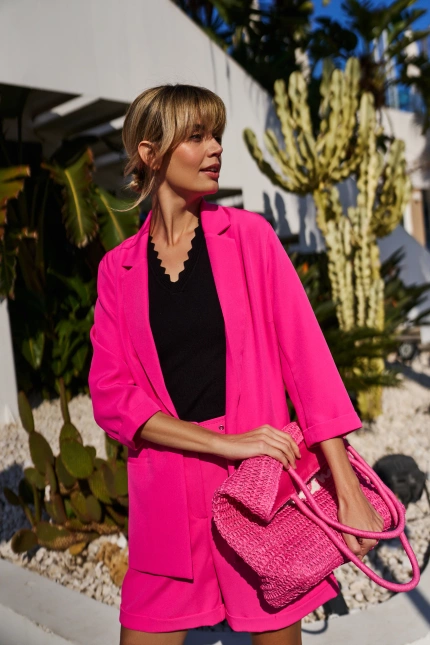 Marynarka z rękawami 3/4 różowa