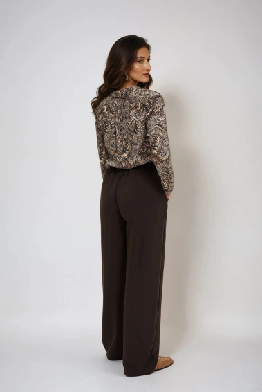 Eleganckie spodnie z szerokimi nogawkami brązowe