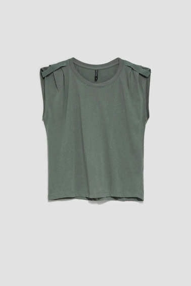 Bawełniana bluzka z krótkim rękawkiem oliwkowa