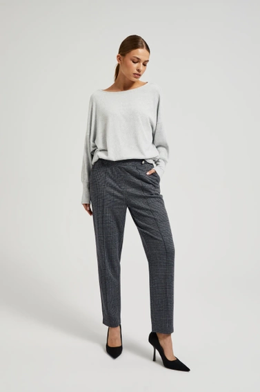 Spodnie w kratkę z prostymi nogawkami szare