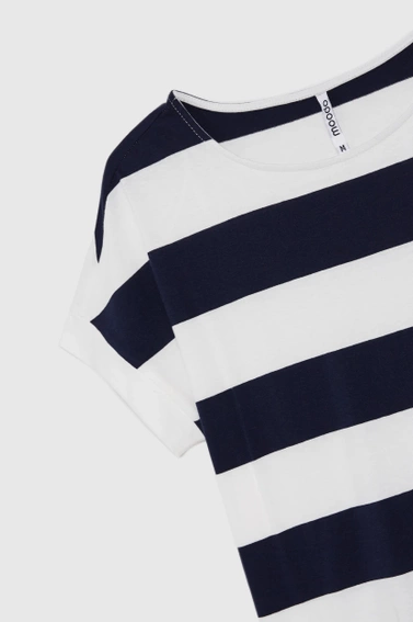 Bluzka w paski z krótkimi rękawami granatowa
