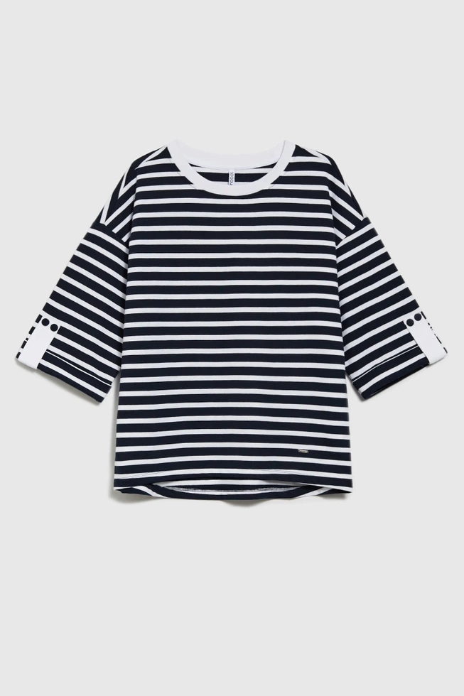 Bluza oversize w paski z szerokimi rękawami granatowa