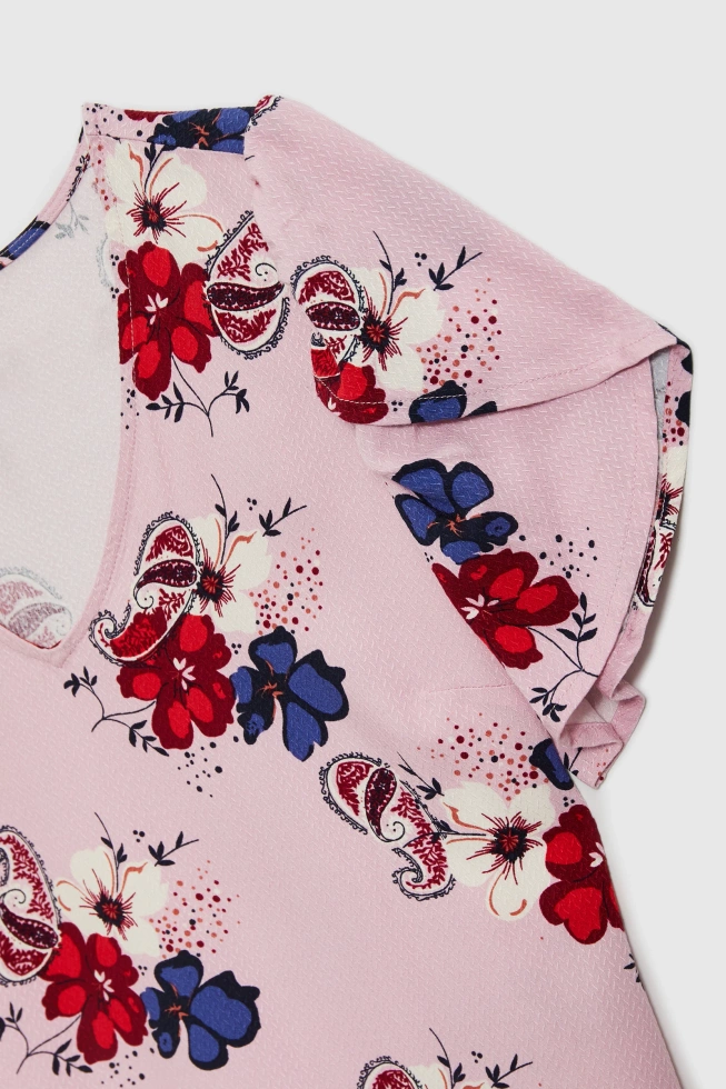 Wiskozowa koszula w kwiaty różowa
