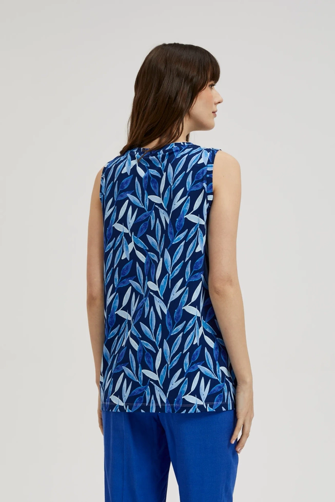 Bluzka z roślinnym nadrukiem granatowa