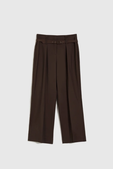 Spodnie w kant z paskiem brązowe