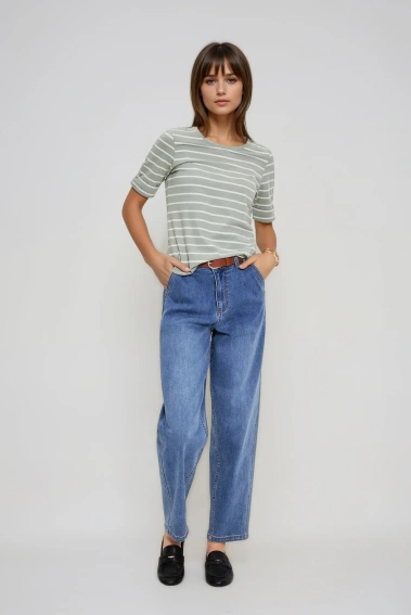 Bawełniana bluzka w paski oliwkowa