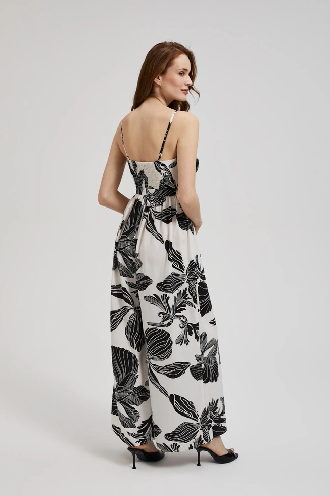 Kombinezon w tropikalny wzór czarno-biały