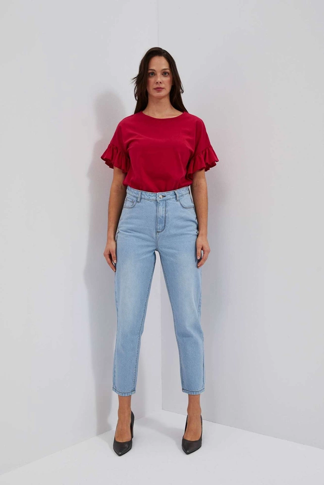 Jeansy mom fit z wysokim stanem błękitne