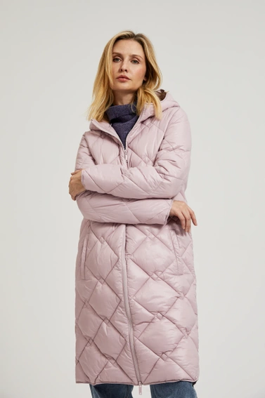 Pikowana kurtka ze ściągaczem różowa